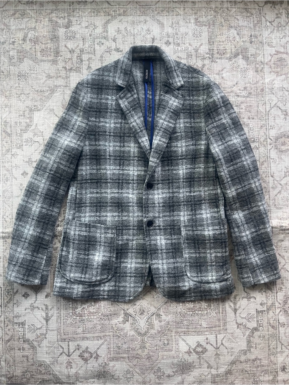 Gray Plaid Wool-Blend Sport Coat